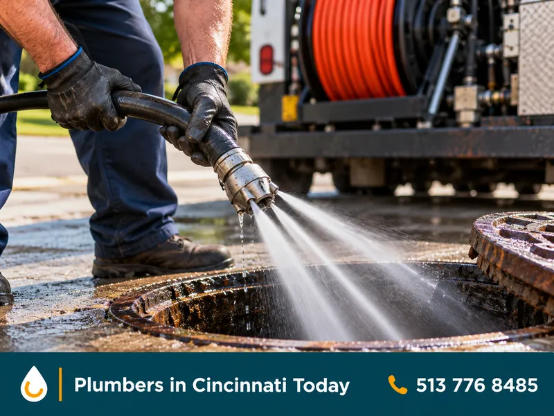 Drain Cleaning & Hydro Jetting: close-up of work by a licensed plumber in Cincinnati, OH