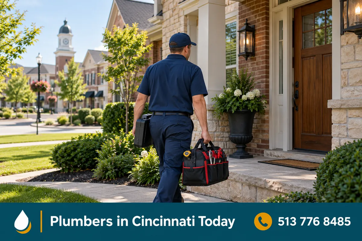 Licensed plumber arriving at a home in Mason, OH