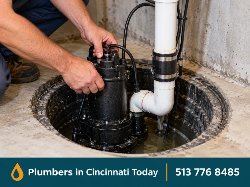 Sump Pump Installation & Repair: close-up of work by a licensed plumber in Cincinnati, OH