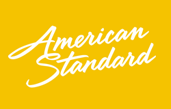 American Standard logo on yellow background, representing trusted plumbing brand used by plumbers for reliable plumbing services in Fresno County, CA